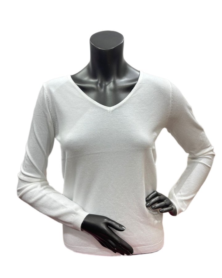 Pull col V laine et bambou blanc
