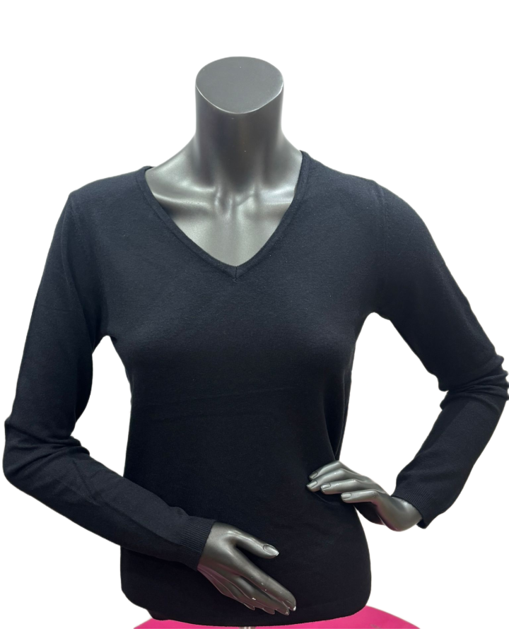 Pull col V laine et bambou noir
