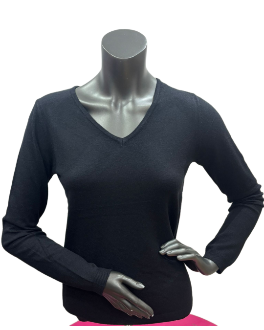Pull col V laine et bambou noir