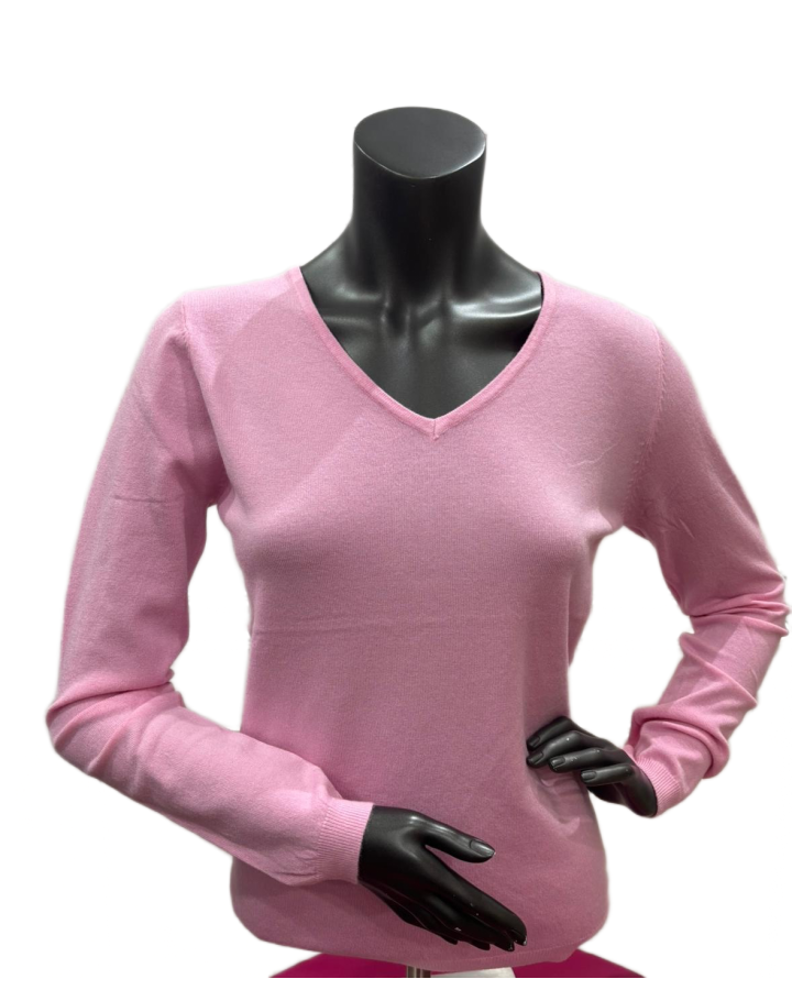 Pull col V laine et bambou Rose pâle