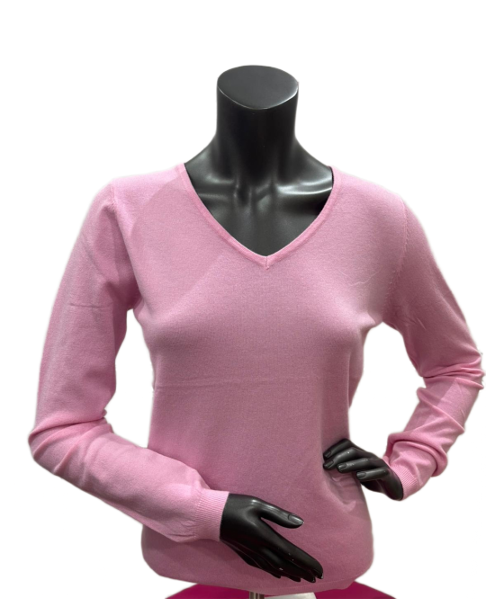 Pull col V laine et bambou Rose pâle