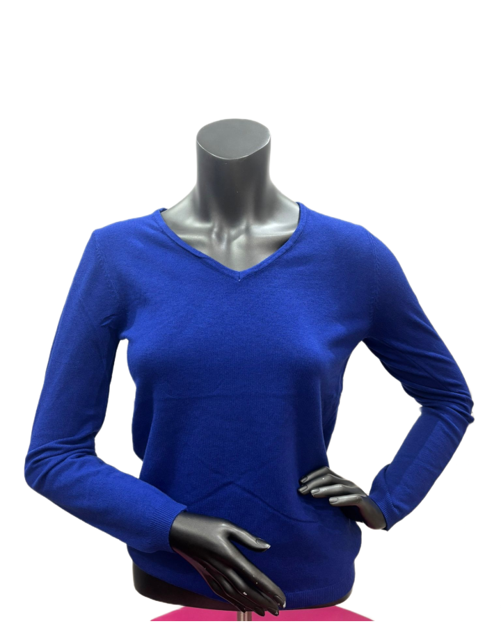 Pull col V laine et bambou Bleu Électrique