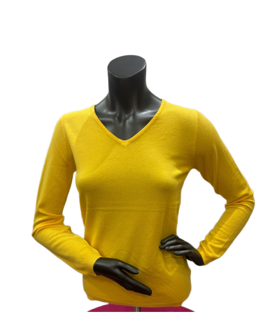 Pull col V laine et bambou jaune safran