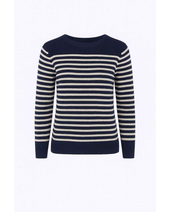 Pull marinière en cachemire Marine rayé blanc