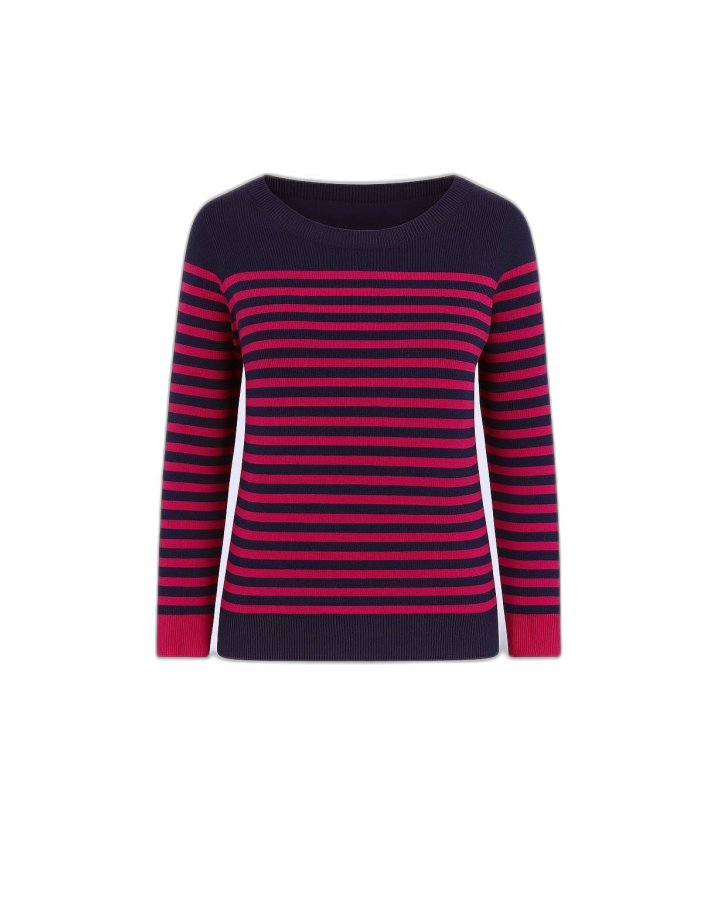 Pull marinière en cachemire Marine rayé fuchsia