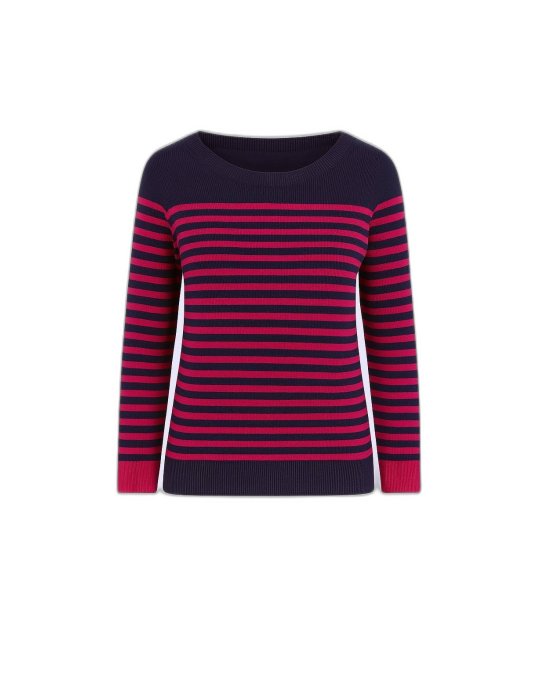Pull marinière en cachemire Marine rayé fuchsia