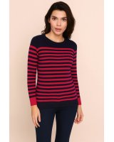 Pull marinière en cachemire Marine rayé fuchsia