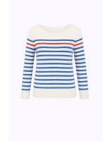 Pull marinière en cachemire blanc rayé bleu ciel et 1 rayure rouge