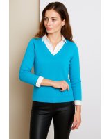 Pull col en V cachemire Bleu Curaçao