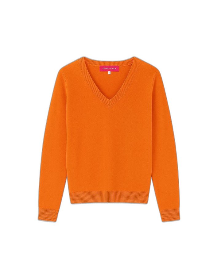 Pull col en V en cachemire Sunset orange pour femme