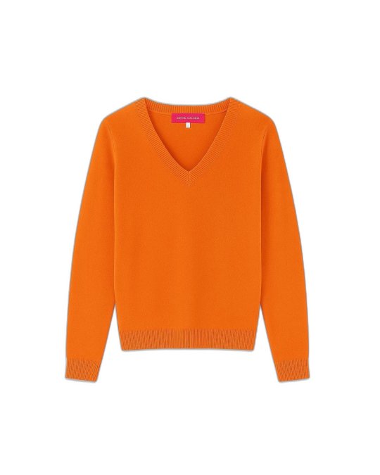 Pull col en V en cachemire Sunset orange pour femme
