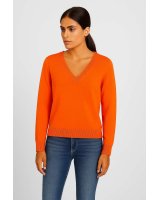 Pull col en V en cachemire Sunset orange pour femme