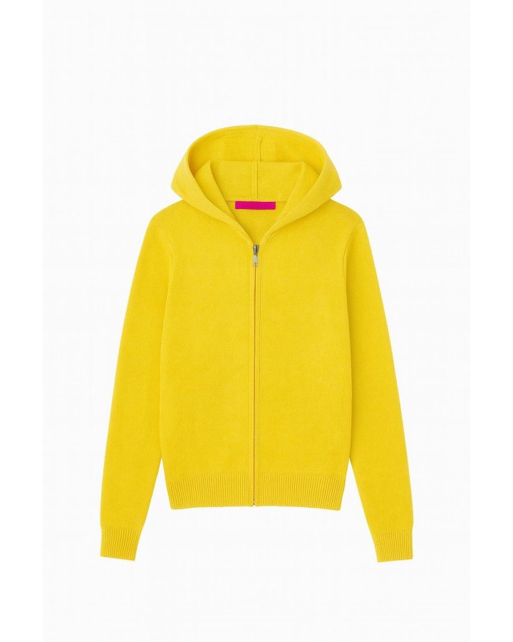 Gilet zip capuche Jaune chiné en cachemire pour femme