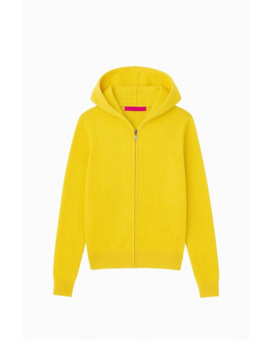 Gilet zip capuche Jaune chiné en cachemire pour femme