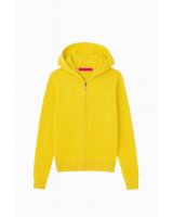 Gilet zip capuche Jaune chiné en cachemire pour femme