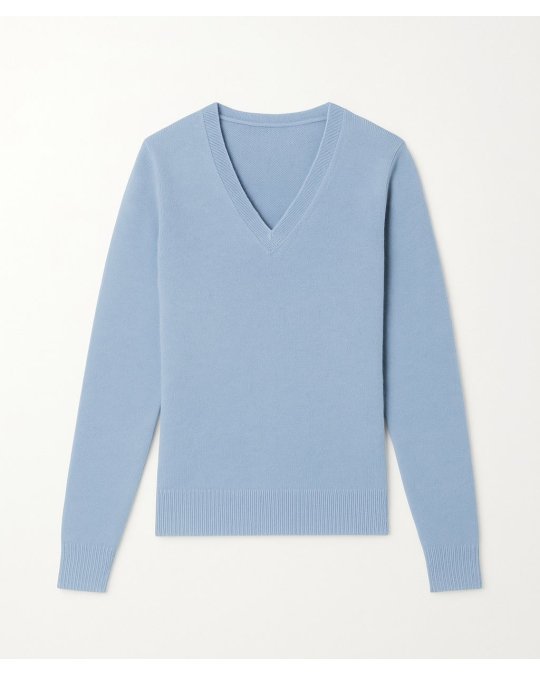 Pull col en V en cachemire bleu glacier pour femme
