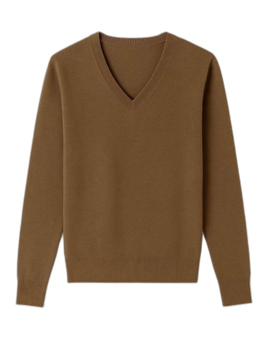 Pull col V en cachemire Café pour homme