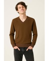 Pull col V en cachemire Café pour homme