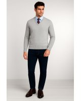 Pull col V en cachemire Gris clair pour homme
