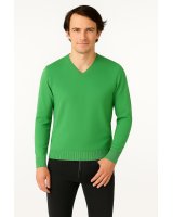 Pull col V en cachemire Vert campagne pour homme