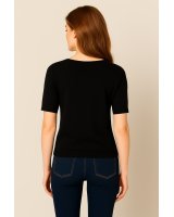 Pull col V manches courtes en cachemire Noir