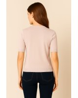 Pull col V manches courtes en cachemire Beige