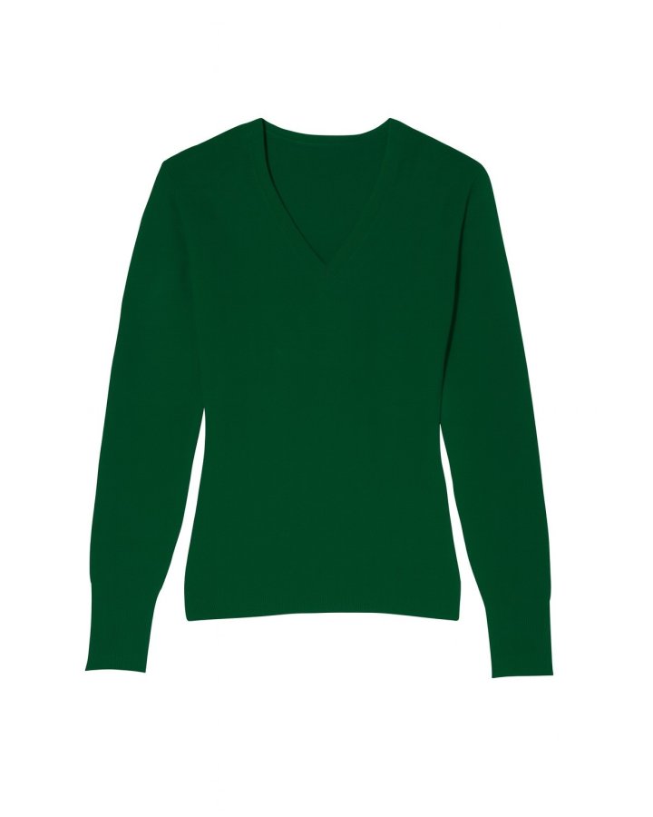 Pull col en V en cachemire vert bouteille pour femme