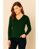 Pull col en V en cachemire vert bouteille pour femme