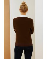 Pull col en V en cachemire chocolat chiné pour femme