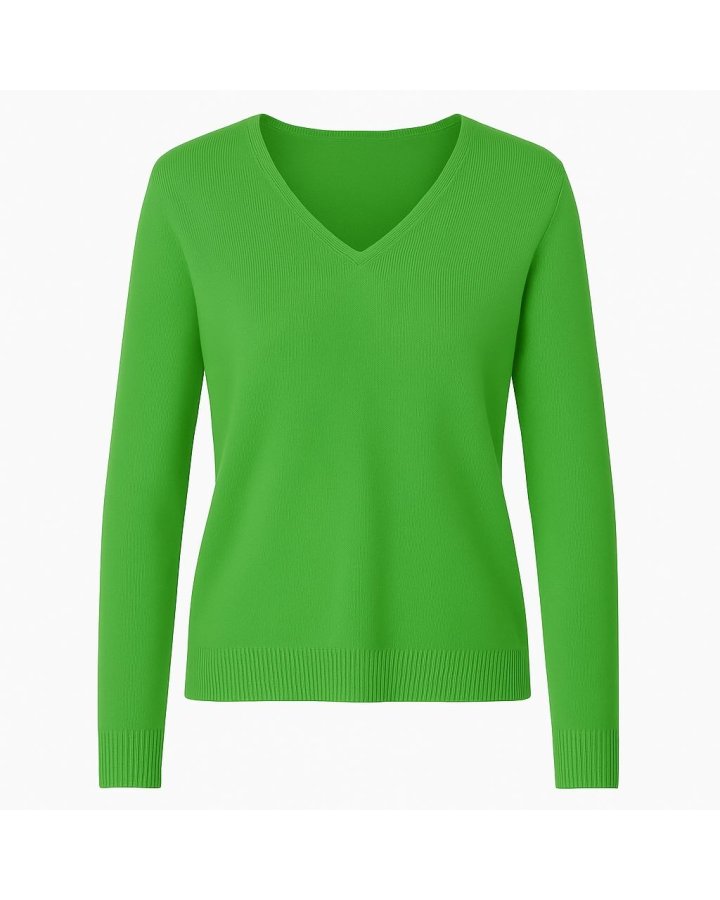Pull col V laine et bambou vert campagne