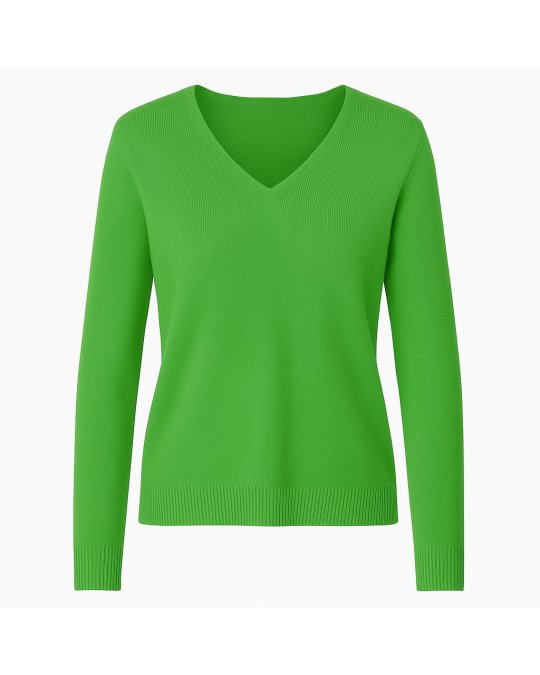 Pull col V laine et bambou vert campagne